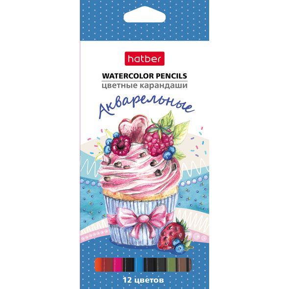 Карандаши цветные Hatber Акварельные круглый корпус 12 цв. с заточ.  в карт.короб. с европодвесом , 